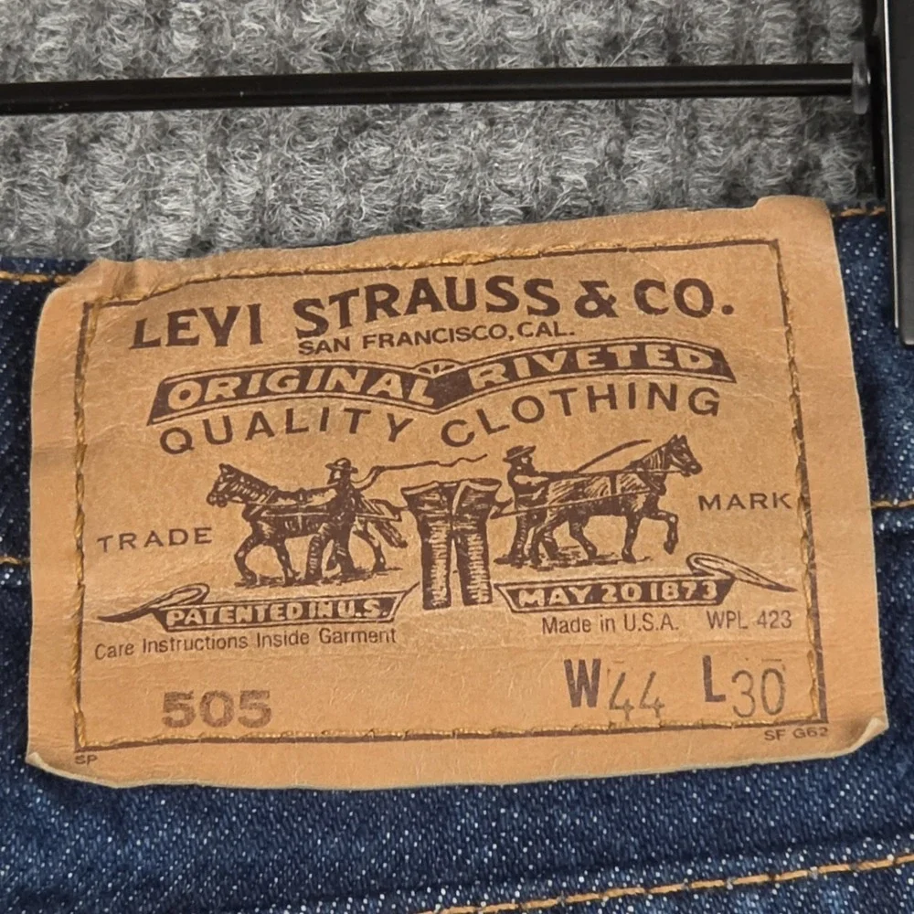 Levi's 505 Orange Tab Jeans Mens 44x30 Dark Wash Straight Leg Vintage 80s USA